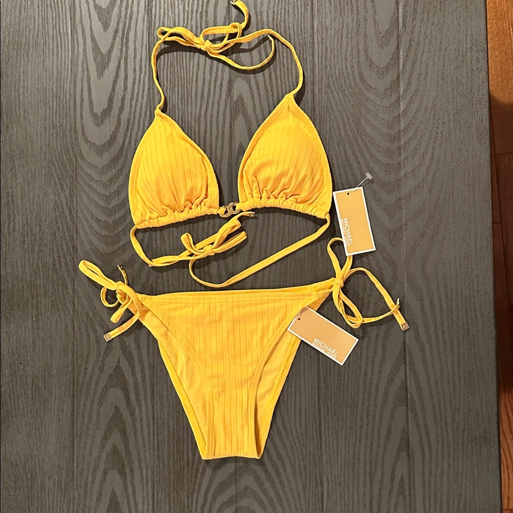 Michael Kors Yellow Ribbed String Bikini Set - Picture 2 of 11